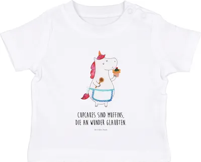 Produktbild von Mr. & Mrs. Panda Babyshirt Einhorn Küche 6. - 12. Monat - Weiß - Geschenk, Kleinkind Shirt, Kuchen, Baby, T-Shirt, Torte, Einhörner, Motivation, Organic, , Muffin