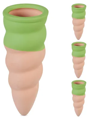 Keramik-Wasserdruppelaar Set 4er, Tropfsystem für Pflanzen, Terrakotta/Grün