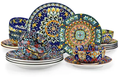 Obrázek produktu pro 18dílná jídelní sada - Servírovací sada pro 6 osob - Porcelán - Odolná proti poškrábání - Vhodná do myčky a mikrovlnky