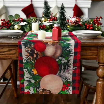 Tischläufer 33x183 cm, Weihnachtsdeko, waschbar, Polyester, rot