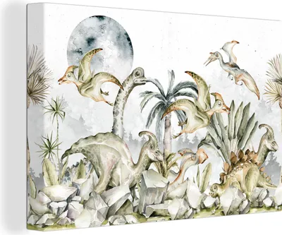 Obrázok produktu pre OneMillionCanvasses® - Maľba na plátne - Obraz na plátne Nástenná maľba na plátne - Dinosaurus - Deti - Džungľa - Zelená - Zvieratá - Príroda -