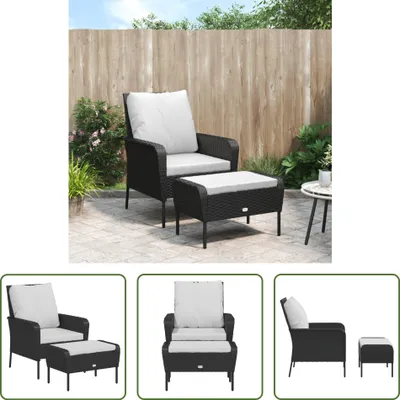 Obrázok produktu pre The Living Store Záhradné kreslo s podnožkou Black Poly Rattan