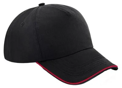 Produktbild von Beechfield Uni Authentic 5 Panel Baseballkappe Für Erwachsene FK244 (Einheitsgröße) (Schwarz/Rot)