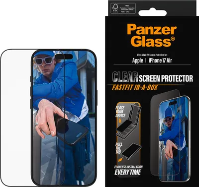 Zdjęcie produktu dla PanzerGlass ® Screen Protector iPhone Air | Ultra-Wide Fit w. Fastfit in-a-box, Apple, Apple - iPhone Air, Aplikacja na sucho, Odporny na zadrapania, Odporny na wstrząsy, Przezroczysty, 1 szt.