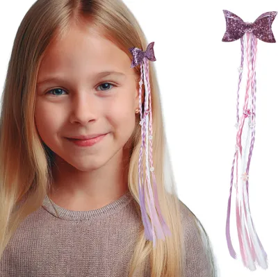 Produktbild von Prinzessin Zopfschmuck Märchenkönigin Karneval Accessoire Lila Rosa Glitzer Schleife Haarsträhne Zauberhafte Haarpracht Magisches Kostüm Krone