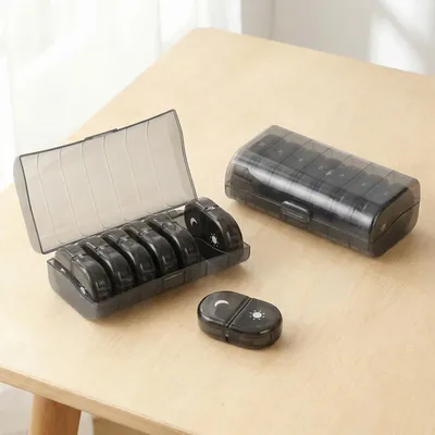 Produktbild von 2er Set Medikamentenbox 7 Tage - Pillendose 7 Tage 2 Fächer Morgens Abends - Tablettenbox für eine Woche - Wochendosierer Medikamente - LFGB