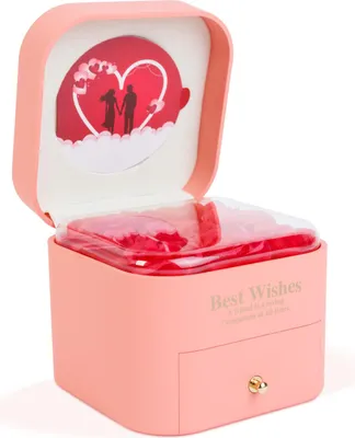 Produktbild von 9 künstliche Rosen in einer Geschenkbox mit Kette - Valentinstagsgeschenk - 11 x 11 x 9,5 cm - rosa 1 Stück [DA01200]