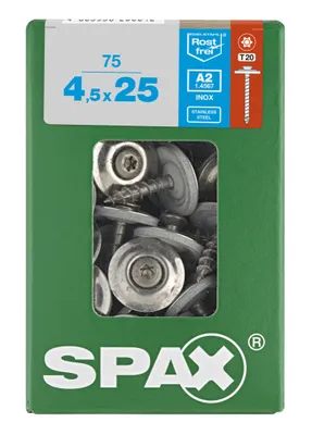 Immagine prodotto di SPAX® 4577000450257 SPAX® Spenglerschrauben T20 Linsensenkkopf A2 4577000450257 8 mm x 25 mm, 75 St.