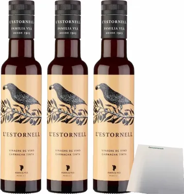 Produktbild von L’Estornell Garnacha Rotweinessig 3er Pack (3x250ml Flasche) + usy Block