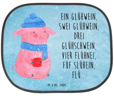Produktbild von Mr. & Mrs. Panda Sonnenschutz Auto Schweinchen Glühwein - Eisblau - Geschenk, Betrunken, Spruch, saugnapf, Pkw, Sonnenblende, Weihnachten, autofenster, Weihnachtsmarkt