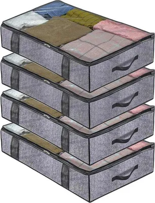 Image de Bacs de rangement transparents pour sous-lit, lot de 4, 90 litres, gris, vêtements
