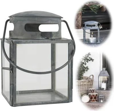 Produktbild von LS-LebenStil Vintage Laterne Windlicht 11cm Metall Grau Teelichthalter für Teelicht kleine Stumpenkerze Gartenlaterne zum Hängen Kerzenhalter