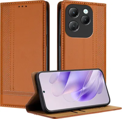 Produktbild von Handyhülle für Infinix Hot 40 / Hot 40 Pro Leder Flip Klappbare Schutzhülle mit Standfunktion Braun
