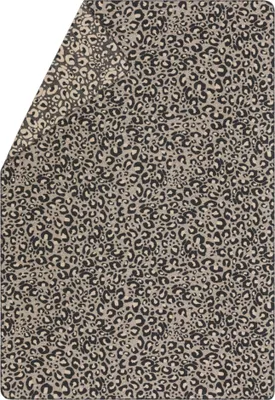 A close-up view of a blanket with a leopard print pattern.