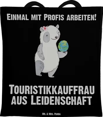 Produktbild von Mr. & Mrs. Panda Schultasche Touristikkauffrau Leidenschaft - Schwarz - Geschenk, Tote Bag, Laptoptasche, Shopping Tasche, Stoffbeutel, Beutel