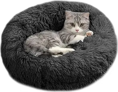 Produktbild von Domarex Hundebett rund für kleine und große Heimtiere,  40 cm, weiches Katzenbett DOGGURU bequem Donutbett für Hunde und Katzen - Graphit