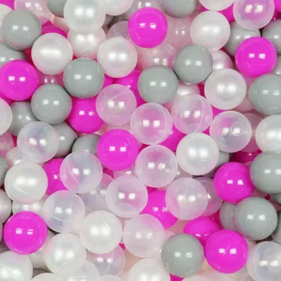Produktbild von Bälle für Bällebad 7cm 500 Stück – Perlmutt, Transparent, Grau, Rosa