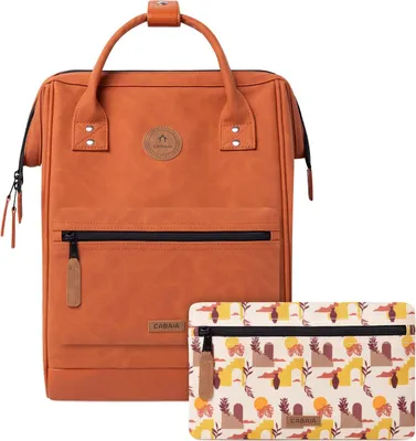 A Cabaïa Adventurer Medium Tanta Rucksack and a patterned pouch are displayed against a white background.