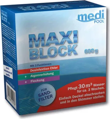 Produktbild von mediPOOL MaxiBlock 600 g Multifunktionsblock, Chlorblock, Poolreinigung, Langzeitdesinfektion f. Pools