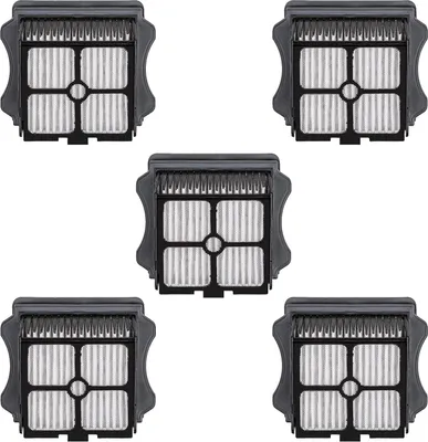 A set of five vacuum cleaner filters arranged in a grid formation on a white background.