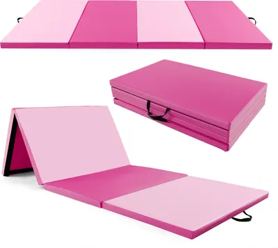 Obrázok produktu pre COSTWAY 4-dielna skladacia gymnastická podložka s držadlami na prenášanie, 300 x 117 x 5 cm Gymnastická podložka zPolyuretánkože so suchými zipsami ružová