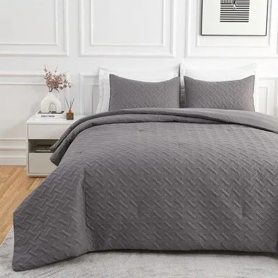 Zdjęcie produktu dla Kołdra Unyqoos® 200 x 200 cm, całoroczna kołdra wykonana w 100% z mikrofibry, z wypełnieniem poliestrowym o gramaturze 350 GSM, przeznaczona na wszystkie pory roku, bez poszewki, w zestawie 2 poszewki na poduszki 50 x 75 cm, kolor: szary