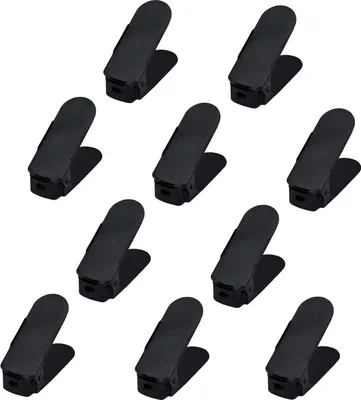 Produktbild von TRMLBE Einstellbare Schuhregale Set rutschfest Verstellbarer Schuhstapler 3 höhenverstellbar, Kunststoff (10 Stück, Schwarz)