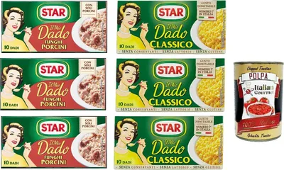 Produktbild von Testpaket Star dado funghi porcini Classico brodo Steinpilze Suppenwürfel Brühe 6x 10 pz + Italian gourmet polpa 400g