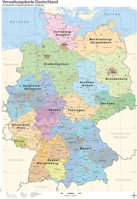 A political map of Germany showing federal states, districts, and administrative regions.