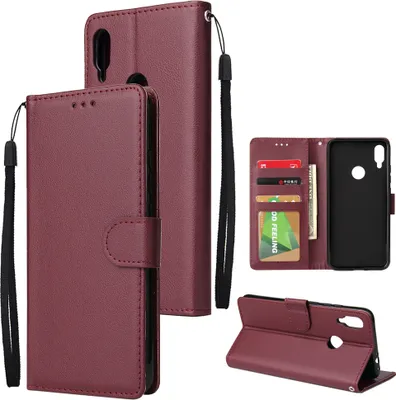 Produktbild von Für Redmi Note 7/Redmi 7pro Flip-Typ Leder Schutzhülle mit 3 Kartenposition Schnalle Design Cover Rotwein