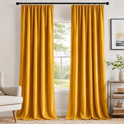 Produktbild von 2 Stück Samt Vorhänge Blickdicht Gardinen Wärmeisoliert Vorhang mit Kräuselband Thermovorhang für Wohnzimmer Schlafzimmer, Gelb, B132xH305cm