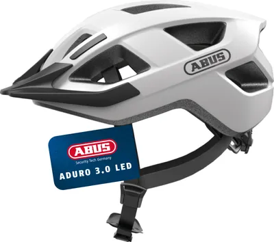 Zdjęcie produktu dla Kask rowerowy ABUS Aduro 3.0 LED - sportowy kask miejski o stylowym designie do codziennych i sportowych wycieczek - z tylnym światłem - dla mężczyzn i kobiet - biały, rozmiar L (58-62 cm)