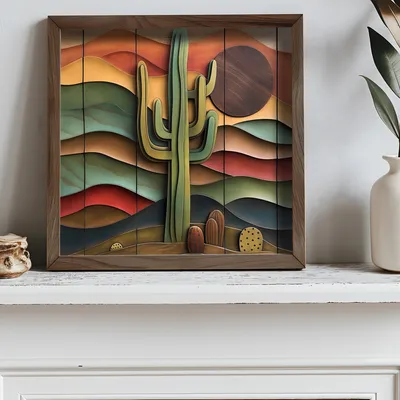 Produktbild von Wallity, AI082, Dekoratives gerahmtes MDF-Gemälde, Mehrfarbig, 100 % MDF, 50 x 50 x 3,5 cm