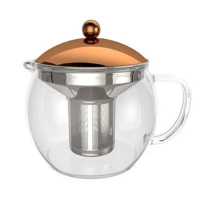 Produktbild von bonVIVO Teebereiter, Glas-Teekanne, Glaskanne Edelstahl-Siebeinsatz Kupfer 1,5 l