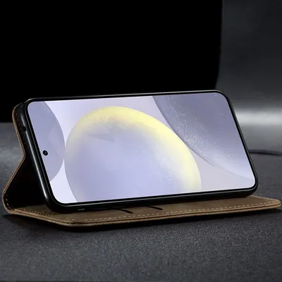 Produktbild von Galaxy S25 Hülle, Leder Brieftasche Flip Bookstyle Schutzhülle mit Standfunktion für Samsung Galaxy S25 Khaki