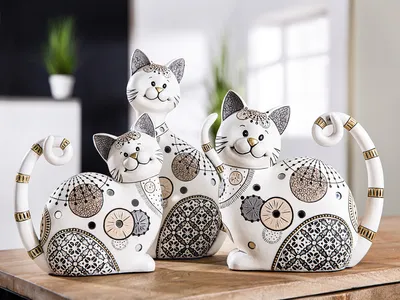 Obrázok produktu pre Gilde cat "Jasper" krémová/hnedá, so zlatými ornamentmi a zrkadlovými doskami V: 20,50 cm Š: 19 cm H: 9 cm 37709