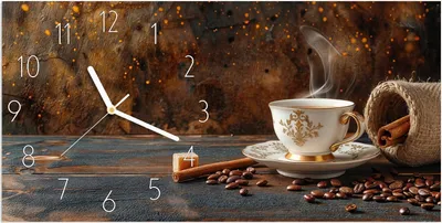 Produktbild von Wanduhr aus Glas mit Motiv Kaffee Und Zimt- 60 x 30 cm - inkl. Aufhängesystem
