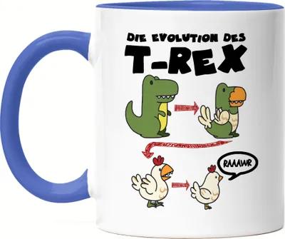 Produktbild von Die Evolution Des T-Rex Tasse Blau Vom T-Rex Zum Huhn Dinosaurier Geschenkidee Lustig