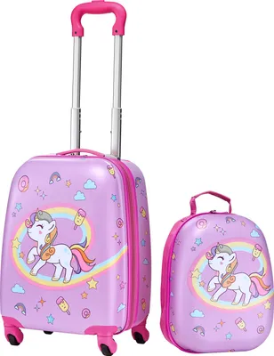 Produktbild von VEVOR 2 tlg. Kinderkoffer Set, 457,2 mm, Hartschalenkoffer mit Rollen & Rucksack, Kindertrolley, Kids Suitcase, perfekte Geschenke für Jungen und Mädchen, praktisch für Reisen & Fliegen (Einhorn)