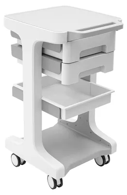 Obrázok produktu pre Mobilný odkladací vozík – kozmetický vozík – 3 úrovne – 2 zásuvky – plast ABS – kolieska s brzdou – 41 x 41 x 67 cm – sivá/biela farba