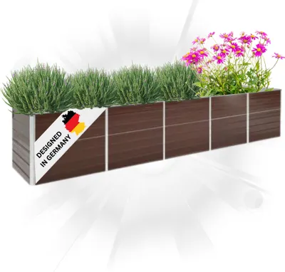 Produktbild von DELUKE® Hochbeet für Garten OSKAR Braun | 400x80x45cm | Verzinkter Stahl | Wetterfest | Gartenbeet Kräuterbeet Blumenbeet Beet hoch Frühbeet für Garten Gemüsebeet