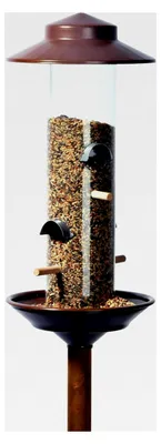 Produktbild von Futtersäule mit Ständer - Vogelfutterspender aus Kunststoff - Futterstation für Wildvögel - Futterteller für den Garten - 16,5 x 16,5 x 138,5 cm - Bronze