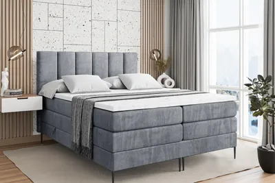 Produktbild von ALTDECOR Boxspringbett mit Schwarz Füßen, Matratze und Lattenrost, Topper, Polsterbett mit Bettkasten, Bett mit Stauraum H3- und H4- Matratze, Doppelbett -BOXI1-FC KING-140x200 - Grau Casablanca