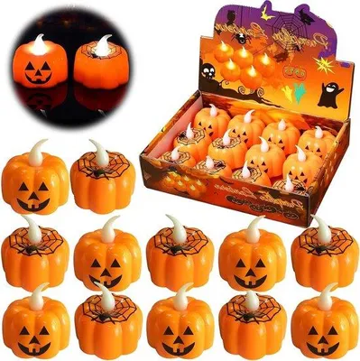 Image de Mini-lumières de décoration d'Halloween, lot de 12, flammes 3D scintillantes, blanc chaud