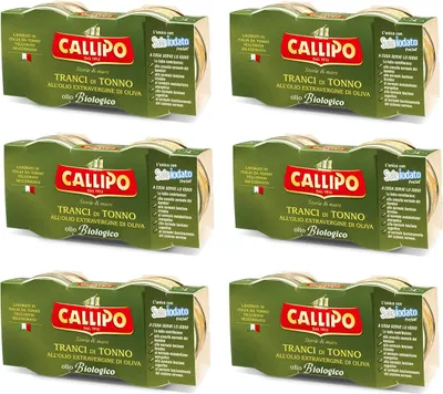 Produktbild von 6x Callipo Tranci di Tonno Thunfischscheiben in Nativem Olivenöl Extra Biologisch Thunfisch ( 2 x 80g )