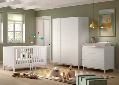 Produktbild von VIPACK - EVA Artikel-Set 4-tlg. best aus, Kommode mit Wickelaufsatz, Baby-/Juniorbett 70x140 cm, Kleiderschrank 3-trg.