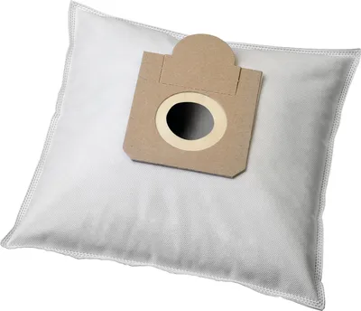 A white vacuum cleaner bag with a brown cardboard attachment.