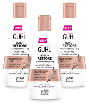Imagen del producto de 3 champús Guhl Bond+ Restore para cabello dañado - 250 ml cada uno - Paquete económico - 3 unidades