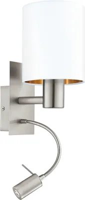 Produktbild von EGLO LED Wandlampe Pasteri, 2 flammige Textil Wandleuchte, Material: Stahl, Stoff, E27, inkl. Schalter und flexiblen LED-Leselicht
