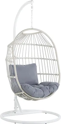 Produktbild von BELIANI Hängesessel mit Metallgestell Weiß Rattan / Flechtseil 2 Kissen in Grau Hängestuhl Korb Schwebesessel Wohnzimmer Terrasse Balkon Modernes Design